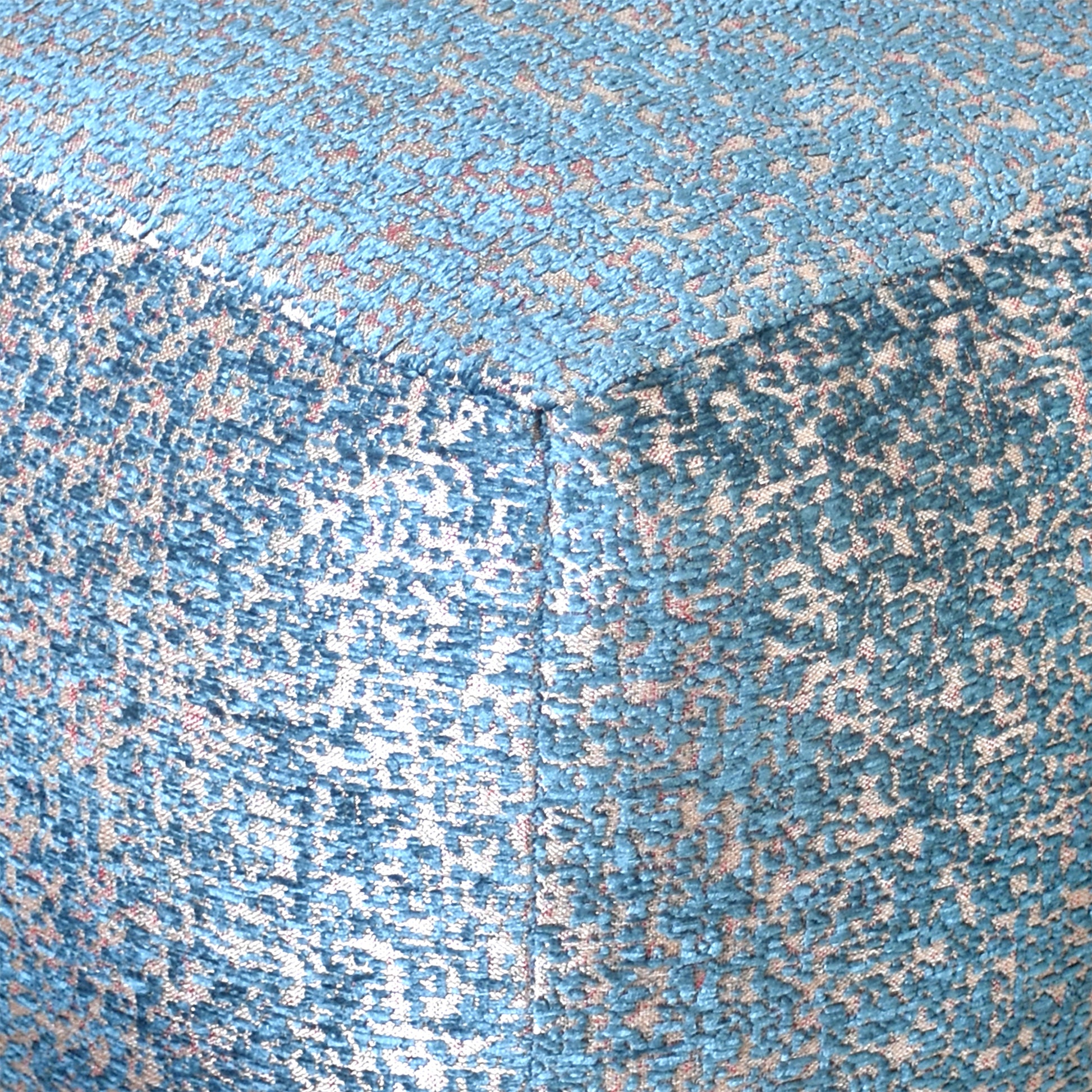 Kozani Pouf, Acrylic, Polyester, Aqua, Jaquard Durry, Flat Weave 