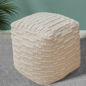 Kribul Pouf, Wool, Natural White, Hand woven, All Loop 