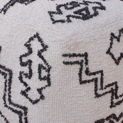 Kromid Pouf, Wool, Natural White, Charcoal, Hand woven, All Loop 