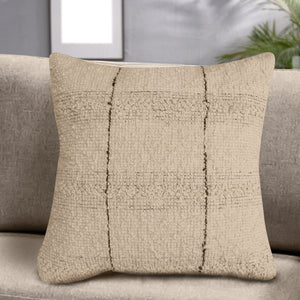 Kulata Cushion, Wool, Natural White, Charcoal, Hand Woven, All Loop