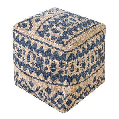 Laurent Pouf, Cotton, Printed, Beige,Blue, Hand woven, Flat Weave 