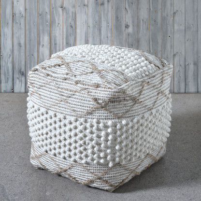 Lenox Pouf, Wool, Hemp, Natural White, Pitloom, All Loop 