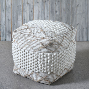 Lenox Pouf, Wool, Hemp, Natural White, Pitloom, All Loop 