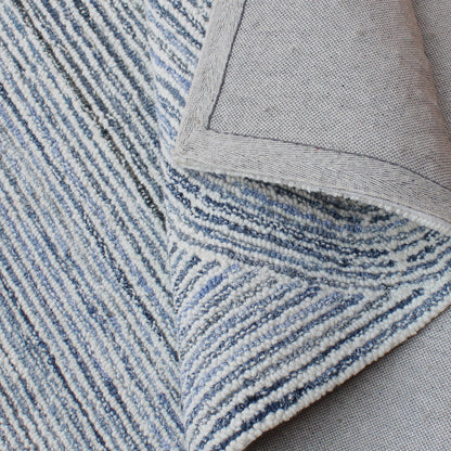 Area Rug, Bedroom Rug, Living Room Rug, Living Area Rug, Indian Rug, Office Carpet, Office Rug, Shop Rug Online, Denim, Wool, Natural White, Blue, Hand tufted, All Loop, trippy