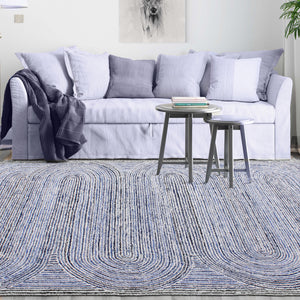 Area Rug, Bedroom Rug, Living Room Rug, Living Area Rug, Indian Rug, Office Carpet, Office Rug, Shop Rug Online, Denim, Wool, Natural White, Blue, Hand tufted, All Loop, trippy