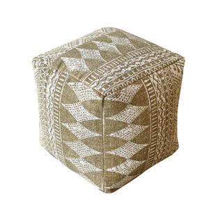 Leura Pouf, Cotton, Printed, Olive, PITLOOM / FLAT WEAVE