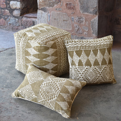 Leura Pillow, Cotton, Printed, Olive, Pitloom, Flat Weave