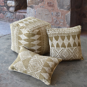 Leura Pillow, Cotton, Printed, Olive, Pitloom, Flat Weave