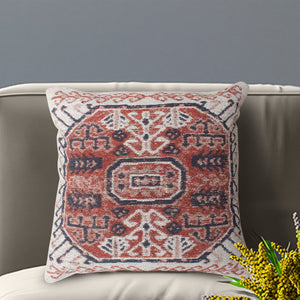 Ligovo Cushion, Cotton, Polyester, Natural White, Multi, Jaquard Durry, Flat Weave