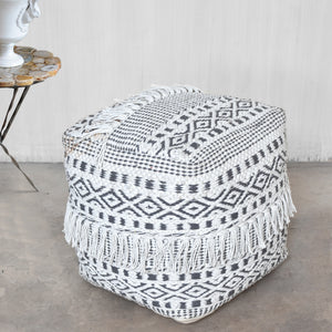 Lucaya Pouf, Cotton, Natural White, Charcoal, Pitloom, Flat Weave 