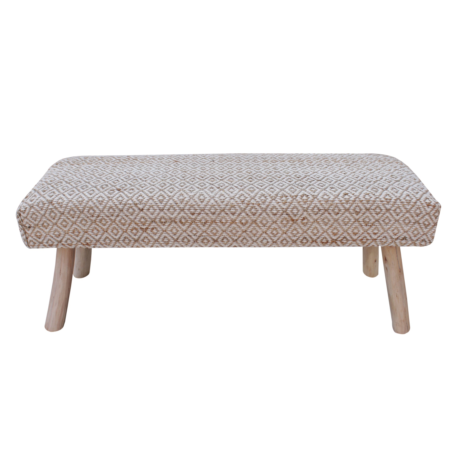 Malak Bench, Jute, Wool, Polyester, Natural, Natural White, Pitloom, Flat Weave