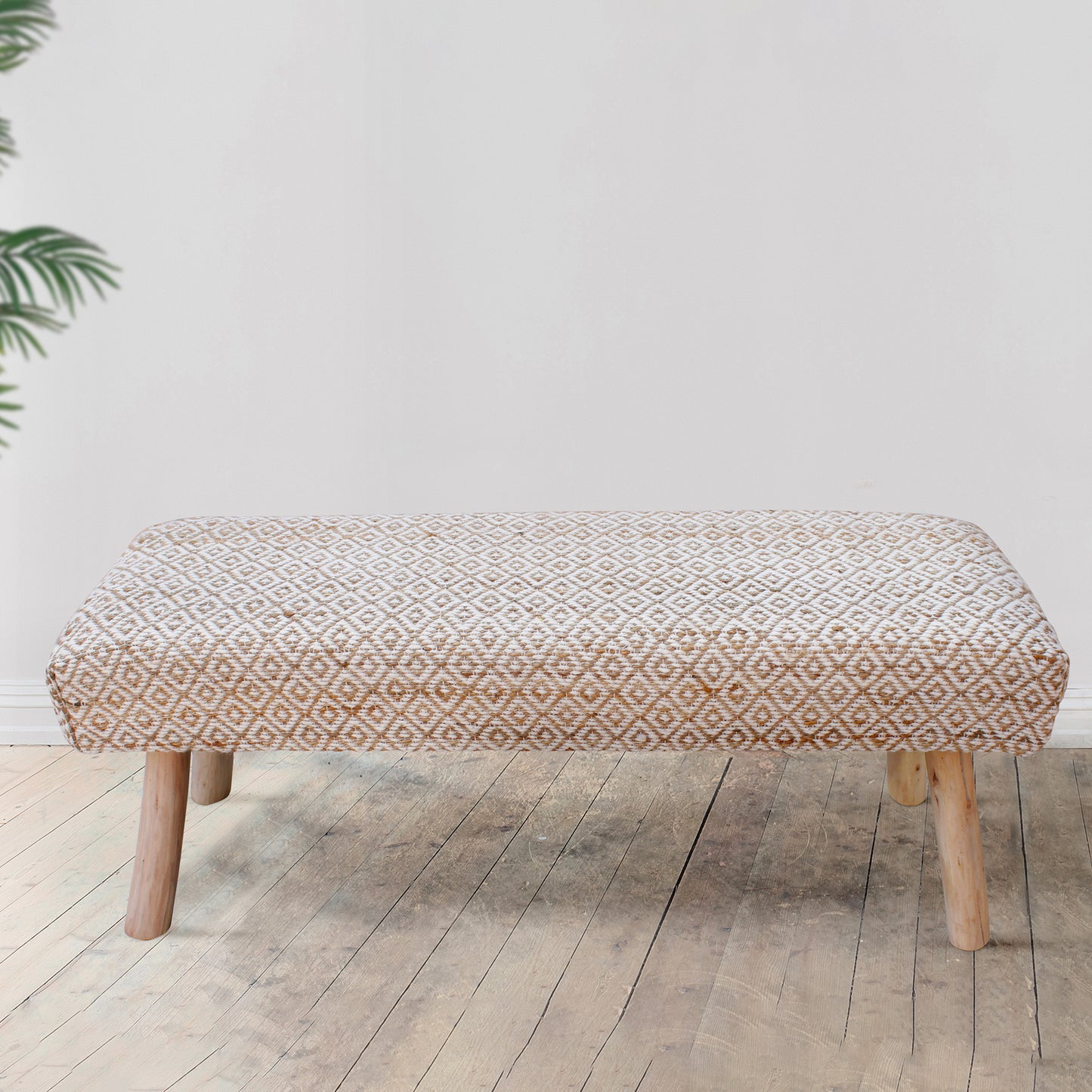 Malak Bench, Jute, Wool, Polyester, Natural, Natural White, Pitloom, Flat Weave