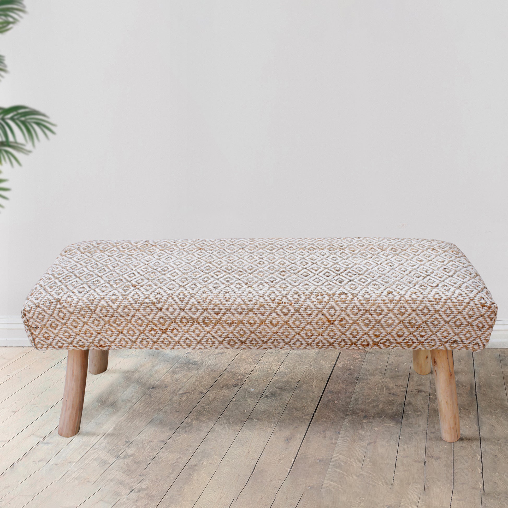 Malak Bench, Jute, Wool, Polyester, Natural, Natural White, Pitloom, Flat Weave