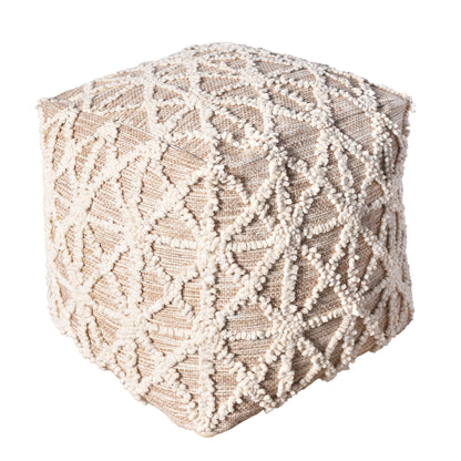 Maloren Pouf, Jute, Cotton, Natural,Natural White, Pitloom, All Loop 