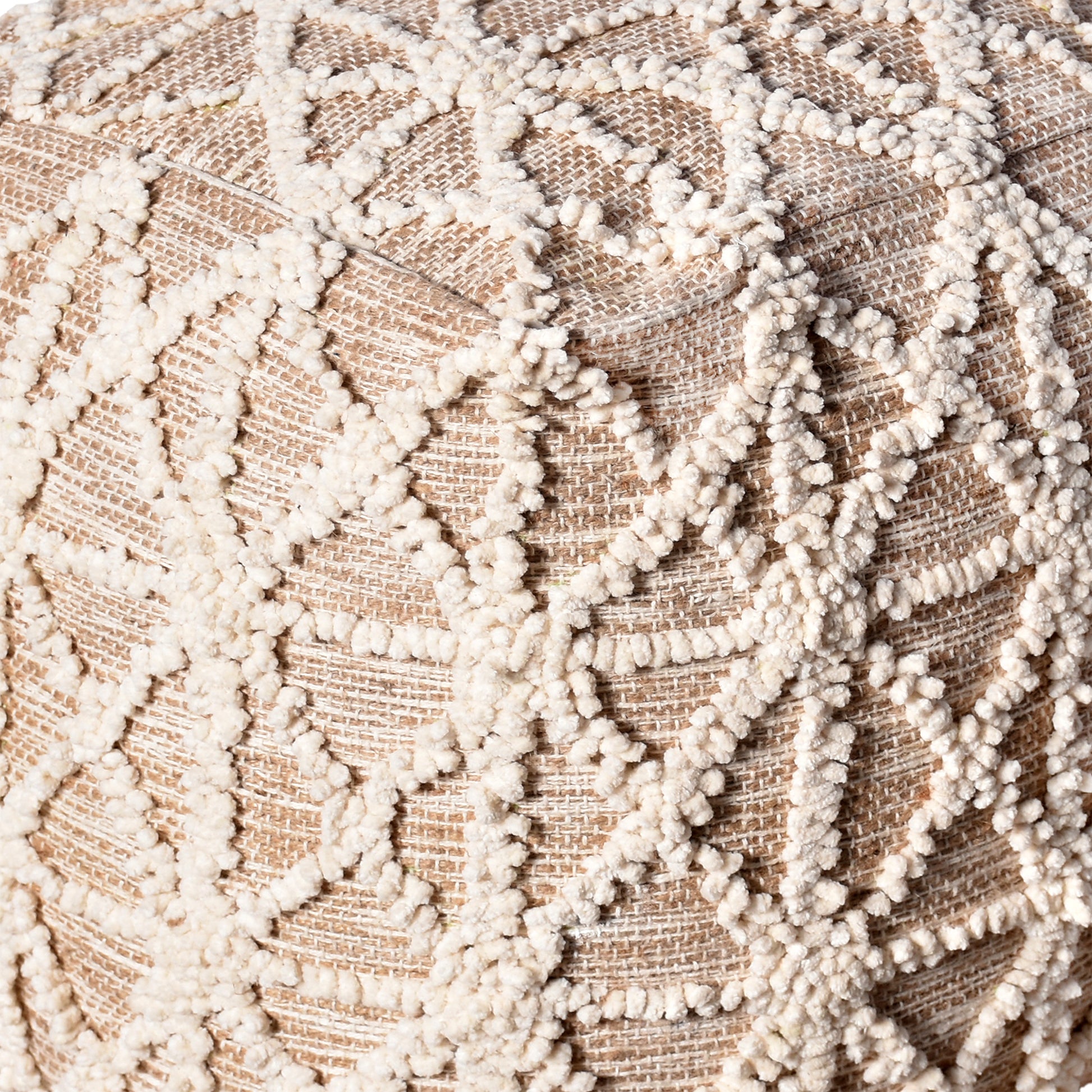 Maloren Pouf, Jute, Cotton, Natural,Natural White, Pitloom, All Loop 