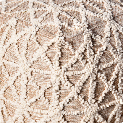 Maloren Pouf, Jute, Cotton, Natural,Natural White, Pitloom, All Loop 