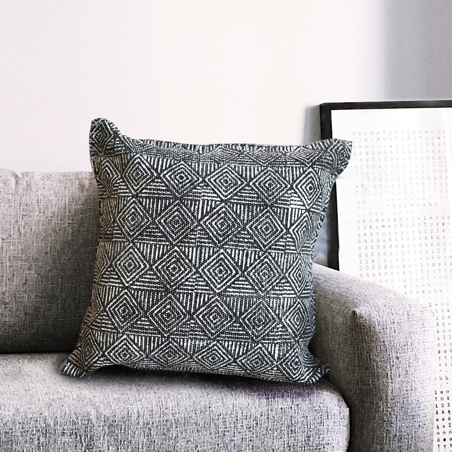 Metz Pillow, Cotton, Printed, Charcoal, Pitloom, Flat Weave