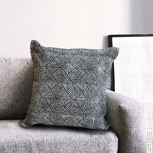 Metz Pillow, Cotton, Printed, Charcoal, Pitloom, Flat Weave