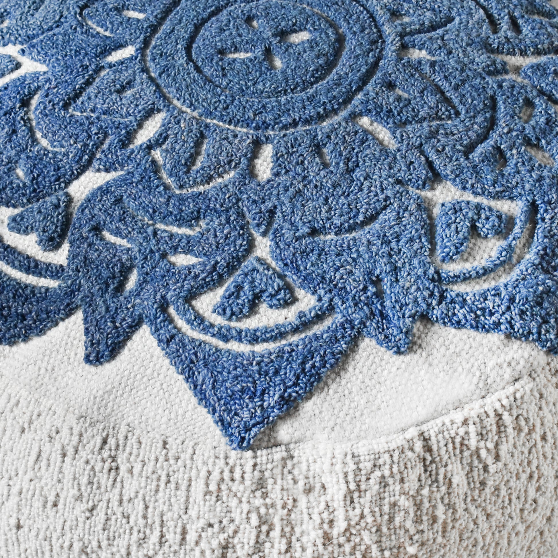 Miura Pouf, Wool, Natural White, Blue, Hand woven, All Loop 