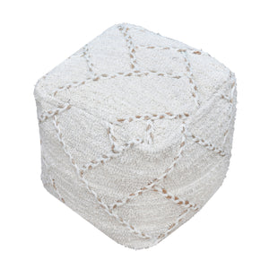 Morabito Pouf, Cotton, Hemp, Wool, Natural,Natural White, Pitloom, Flat Weave 