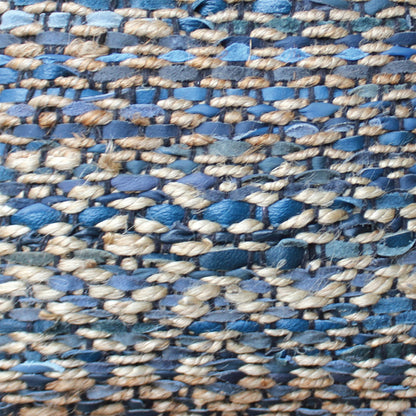Morawa Pillow, Hemp, Leather, Natural, Blue, Pitloom, Flat Weave