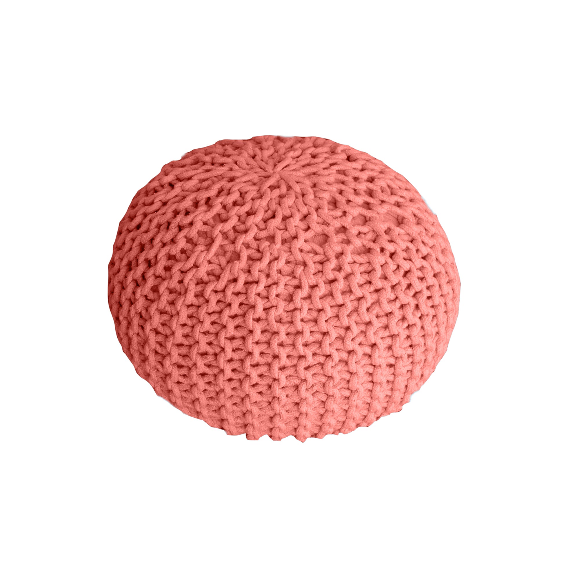 Moro Round Pouf, Cotton, Coral, Hm Knitted, Flat Weave 