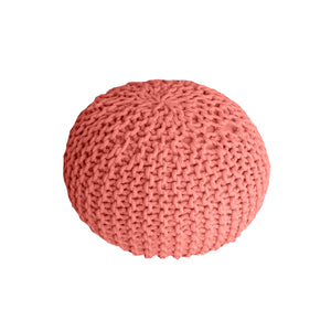 Moro Round Pouf, Cotton, Coral, Hm Knitted, Flat Weave 
