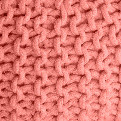Moro Round Pouf, Cotton, Coral, Hm Knitted, Flat Weave 