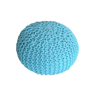 Moro Round Pouf, Cotton, Aqua, Hm Knitted, Flat Weave 