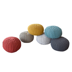Moro Round Pouf, Cotton, Hm Knitted, Flat Weave 