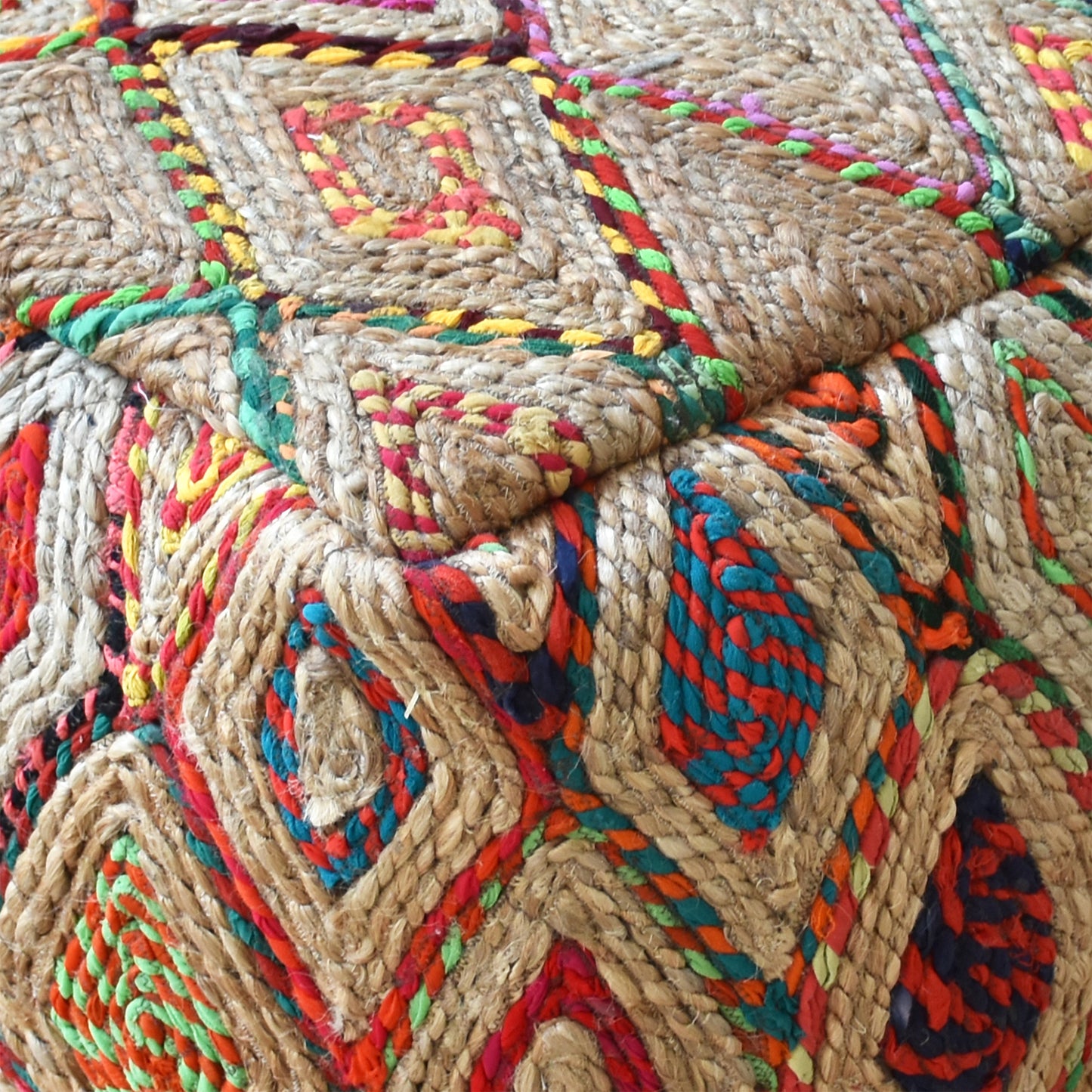 Myrina Pouf, Hemp, Recycled Fabric, Multi, PUNJA / FLAT WEAVE