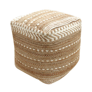 Nadur Pouf, Jute, Wool, Natural, Natural White, Pitloom, Flat Weave 