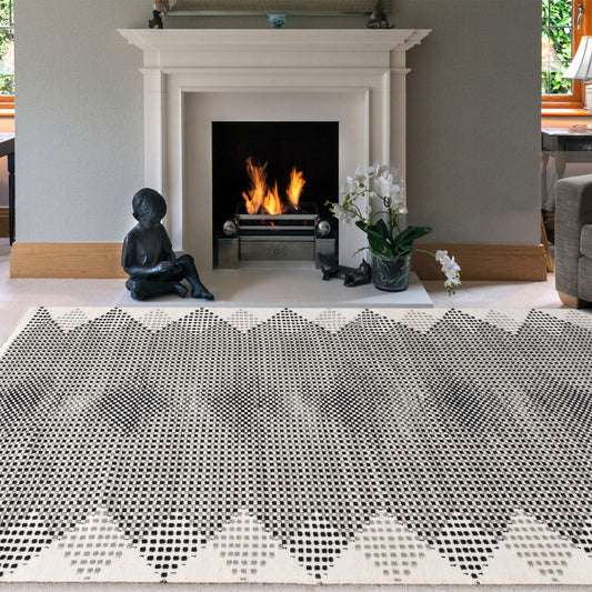 Area Rug, Bedroom Rug, Living Room Rug, Living Area Rug, Indian Rug, Office Carpet, Office Rug, Shop Rug Online, Wool, Natural White, Grey, Charcoal, Pitloom, Flat Weave, traditional