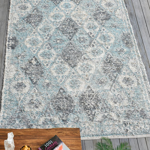 Area Rug, Bedroom Rug, Living Room Rug, Living Area Rug, Indian Rug, Office Carpet, Office Rug, Shop Rug Online, Recycled Cotton/ Printed, Sky, Grey, Natural White, Overall