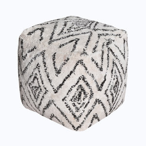 Noah Pouf, Cotton, Natural White,Charcoal, Bm Fn, All Cut 