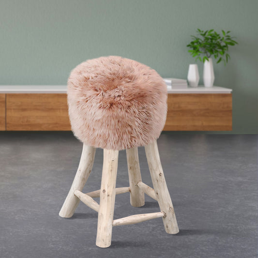 Nordic Bar Stool, Sheep Hide, Taupe, Hm Stitching, Flat Weave
