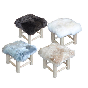 Nordic Square Stool, Sheep Hide,  Hm Stitching, Flat Weave 