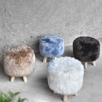 Nordic Stool, Sheep Hide, Hm Stitching, Flat Weave 