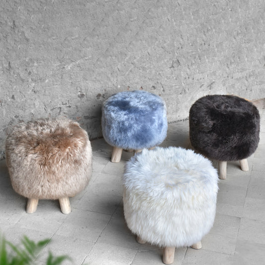Nordic Stool, Sheep Hide, Hm Stitching, Flat Weave 