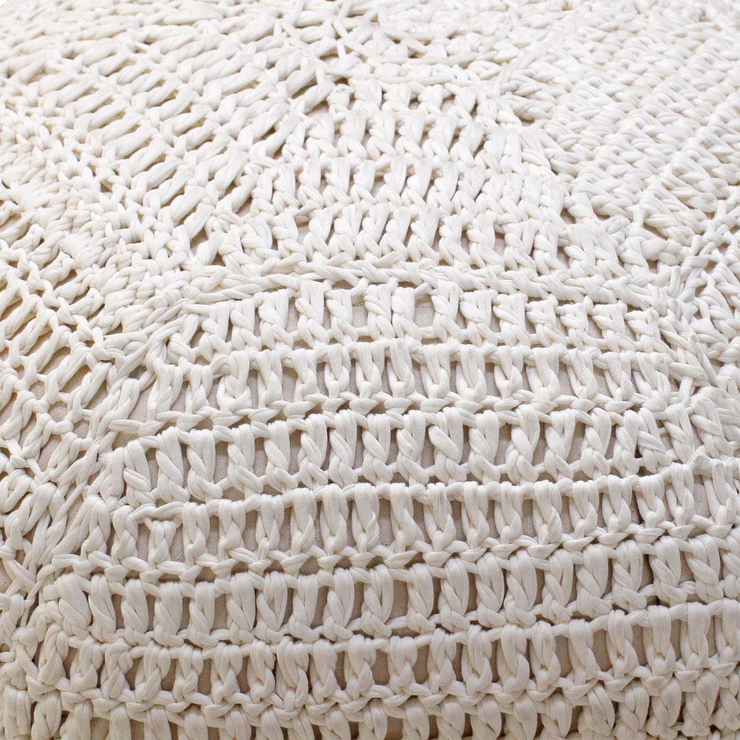 Nybro Pouf, Cotton Rag, Natural White, Hm Knitted, Flat Weave 