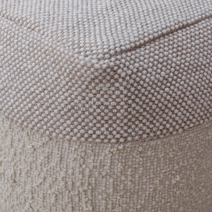 Orsis Pouf, Wool, Polyester, Natural White, Beige, Hand woven, All Loop 