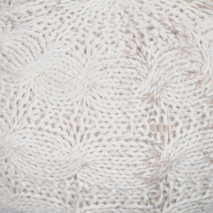 Oslo Round Pouf, Wool, Natural White, Hm Knitted, Flat Weave 