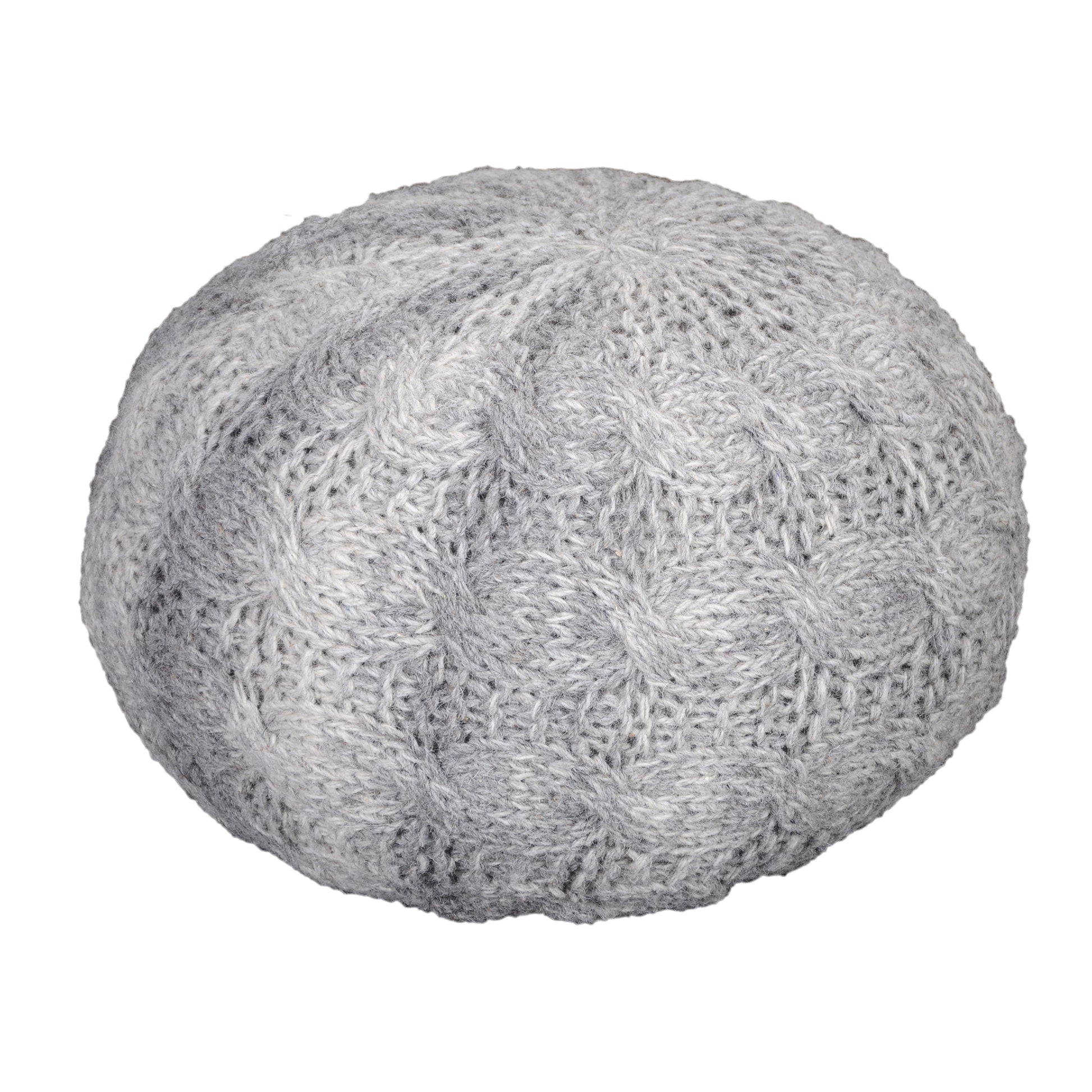 Oslo Round Pouf, Wool, Grey, Hm Knitted, Flat Weave 