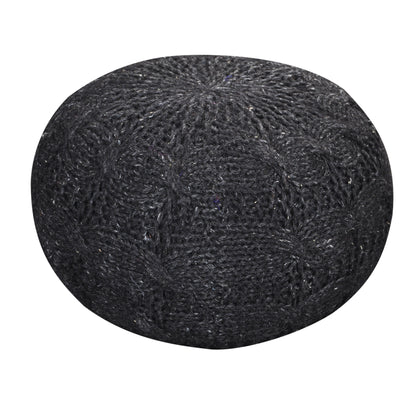 Oslo Round Pouf, Wool, Charcoal, Hm Knitted, Flat Weave 