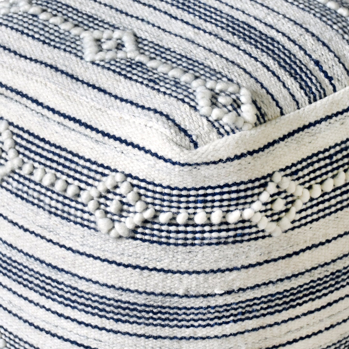 Oster Pouf, Wool, Natural White,Blue, Pitloom, All Loop 