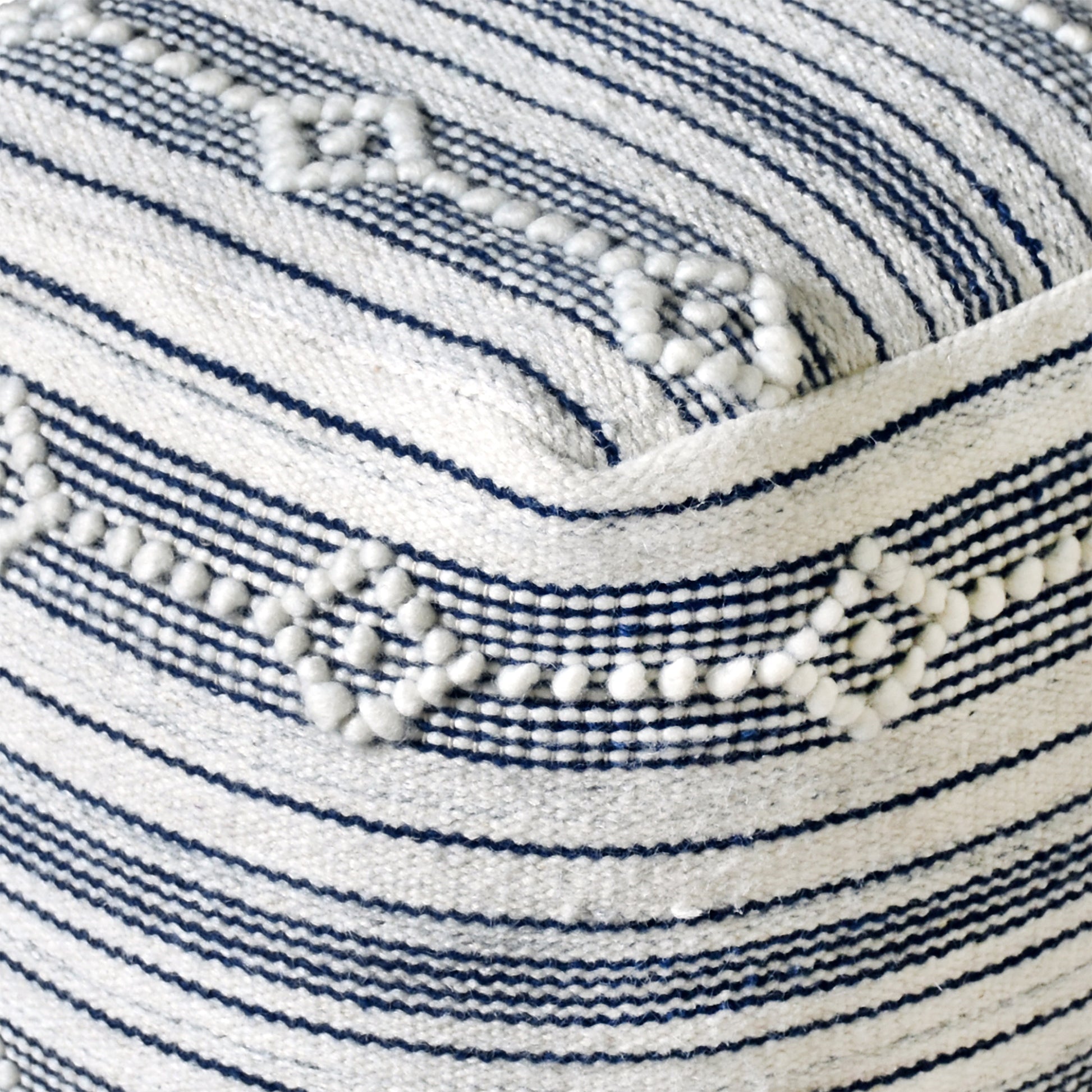 Oster Pouf, Wool, Natural White,Blue, Pitloom, All Loop 