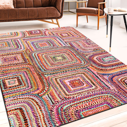 Area Rug, Bedroom Rug, Living Room Rug, Living Area Rug, Indian Rug, Office Carpet, Office Rug, Shop Rug Online, Recycled Fabric, Multi, Hm Stitching, Flat Weave, Geometrical