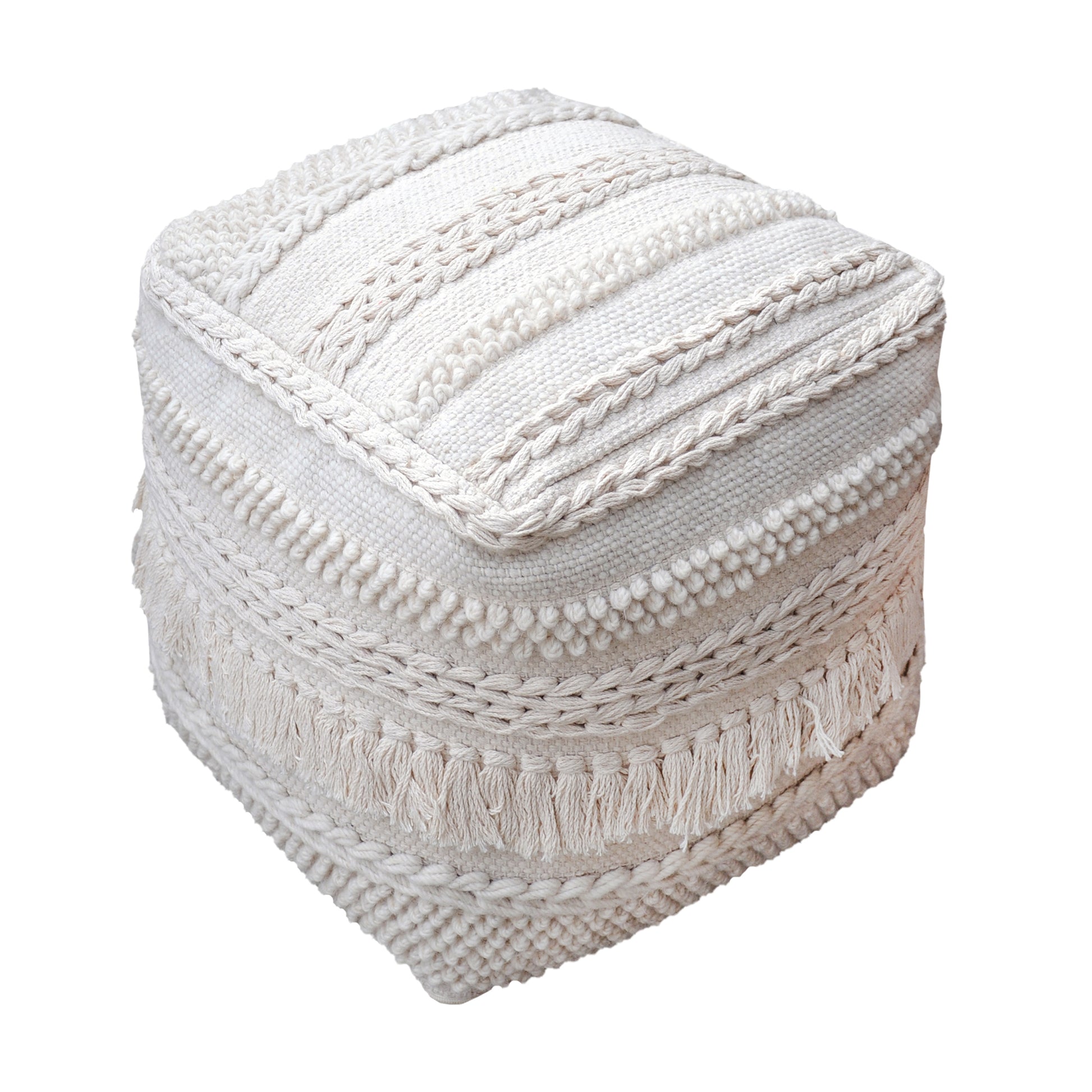Pamir Pouf,  Wool, Cotton, Natural White, Pitloom, All Loop 