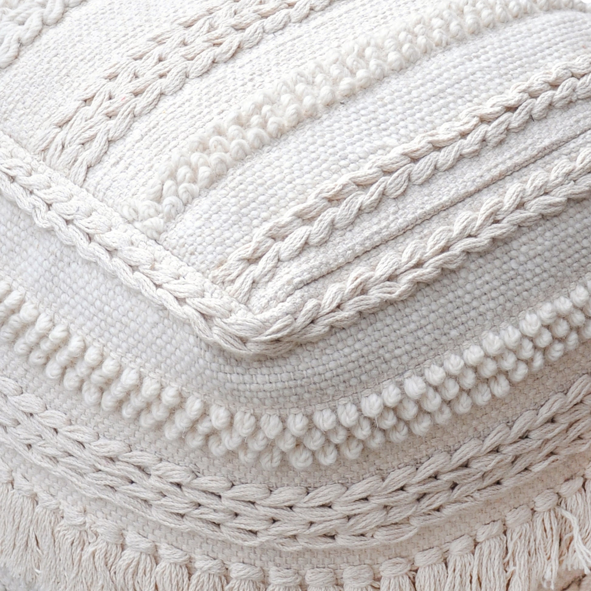 Pamir Pouf,  Wool, Cotton, Natural White, Pitloom, All Loop 
