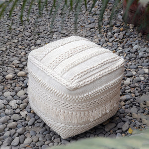 Pamir Pouf,  Wool, Cotton, Natural White, Pitloom, All Loop 